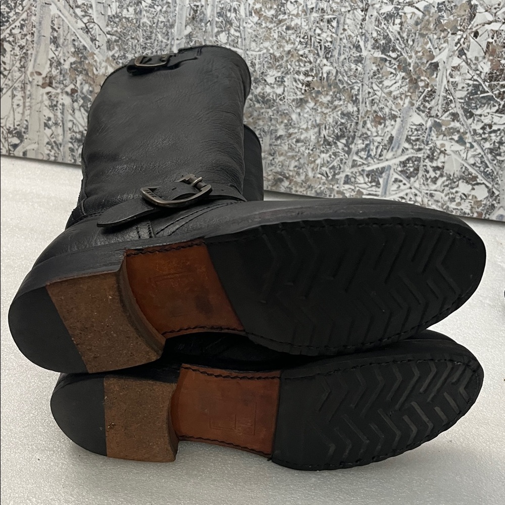 Frye Veronica Slouch Black Leather Engineer Boots Sz 7B - Picture 8 of 13